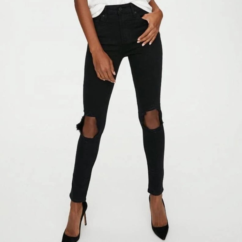 LEVI'S 721 High-Rise Skinny Distressed Jeans in Black NWOT Size 30